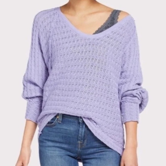 We The Free Sweaters - We The Free Lilac Oversized Boho V-Neck Sweater